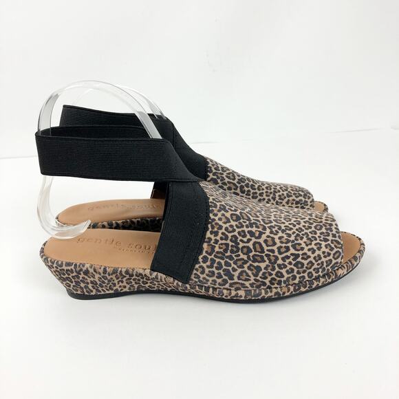 GENTLE SOULS KENNETH COLE Lily Sandal X Cross Elastic 7.5 Tan Fossil Leopard NIB - Picture 3 of 11